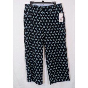 Crown & Ivy Women’s 12 Navy Floral Stretch Ankle Pants Cotton Blend NWT